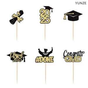 [COD] YUNZE Class Of 2025 Graduation Cupcake Topper - Celebrate Graduation Day With Glitter Congrats Grad Cupcake Picks Decorations