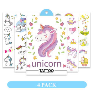 4 Sheets Unicorn Dinosaur Kids Temporary Tattoos for Boys and Girls Waterproof Fake Tattoo Stickers for Children Birthday Gift for Kids