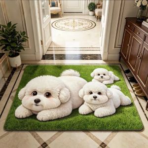 PERPE Pet Themed Teddy Dog Print Rug Absorbent Diatomite Floor Mat Creative 40×60CM 50×80CM Entryway Rug Home Decor