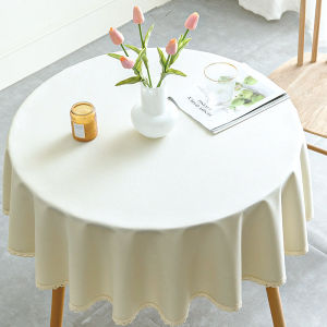 Khăn Trải Bàn Tròn Vải Cotton Linen Viền Ren Chống Thấm Dầu Chống Thấm Nước - 0015