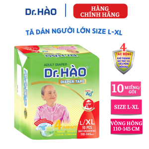 {Hàng chính hãng} Tã dán người lớn Dr. HÀO size L/XL gói 10 miếng (Combo 10 gói) bỉm dán người già siêu thấm hút kháng khuẩn khử mùi chống hăm tả giấy người bệnh dùng một lần