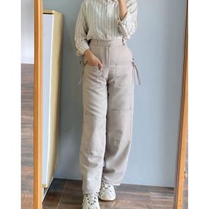 Naoki Celana Cargo Katun Drill Highwaist Loose Cargo Pants
