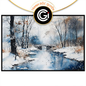 Tranh phong cảnh mùa đông màu nước. Tranh treo tường dán tường sơn dầu canvas trang trí. CGI-1752