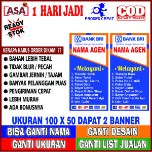 SPANDUK BANNER AGEN BRILINK UKURAN 100 X 50 BISA GANTI NAMA DAN TULISAN