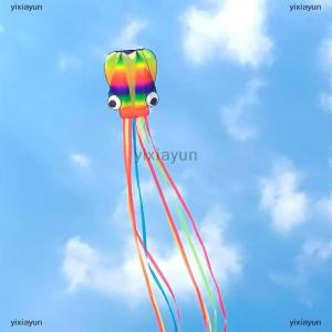 [COD] yixiayun 1 Set Giant Soft Kites For Adults Outdoor Toys Rainbow Colored 3D Octopus Soft Kite 4m Giant Kite With 100m Tire Line