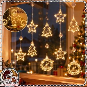 LED Christmas String Lights Suction Cup Christmas Window Decor Star Xmas Tree Ambient Lights Warm Colorful Decor