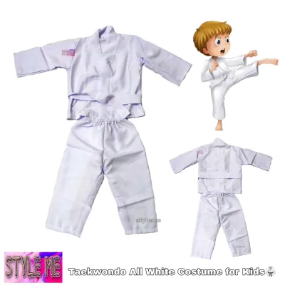 TAEKWONDO ALL WHITE LINE UNIFORM CAREER COSTUME FOR KIDS NEW DESIGN