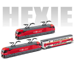 1:87 HEXIE Electric Train Toys Alloy Cars Diecast Models Doors Opened Miniature with Light Sound Model Toys For Children Gift