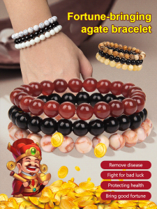 Womens natural black agate strings fortune transfer stone beads bracelet mens elastic strings/Womens fortune agate bracelet natural black agate beads strings/Mens fortune agate bracelet natural beads stone strings
