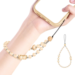 Multipurpose Beaded Phone Strap Adjustable Wrist Lanyard Featuring Strong Rope & Pearls Detailing for Smartphone Use