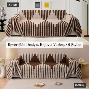 Sofa Cover Non-Slip Couch Cover Washable Soft Chenille Sofa Towel Throw Blanket Stripe Double Sides Reversible 1-6seater Sofa Covers Slipcover Home Decor