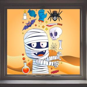 Decal trang trí dán tường HALLOWEEN COMBO- Hít tĩnh điện- Xác ướp vui đùa cùng các bạn (24)