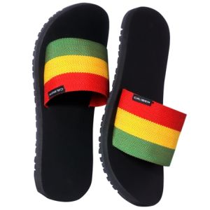 CLBR BRSLI002 outdoor slides rasta strap with black slipsole (Available size: 5 6 7 8 9 10 11 12)