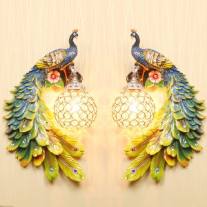 Modern European Resin Peacock Crystal Wall Lamps Bedroom Bedside Living TV Background LED Wall Lamp 100V-240V Wall Light