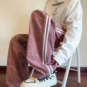 Quần nhung cho nam phong cách mùa xuân và mùa hè thương hiệu cao thời trang đường phố Mỹ kích thước lớn ống thẳng thể thao quần sọc nam