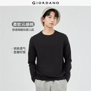 GIORDANO Nam Áo Phông 100% Cotton Thoải Mái Màu Trơn Đơn Giản Cơ Bản Tee Cổ Tròn Dài Tay Thời Trang Áo Phông Free Shipping 01023820