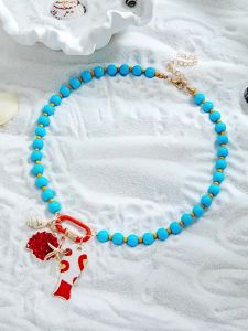 Fashionable Dopamine Necklace with Starfish Heart and Fish Pendants Colorful Acrylic Beads Womens Necklace