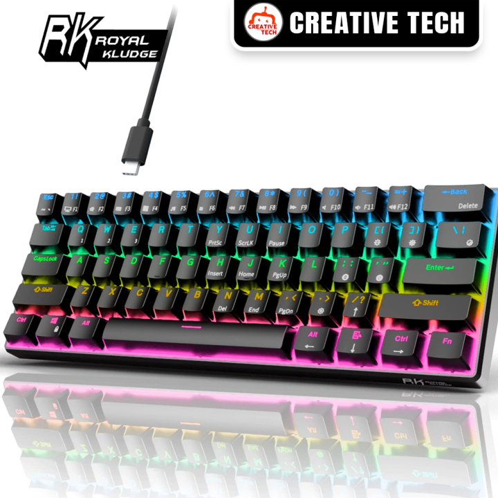 RK ROYAL KLUDGE RK61 Wired 60% Mechanical Gaming Keyboard RGB Backlit Ultra-Compact Hot-Swappable Brown Switch Black