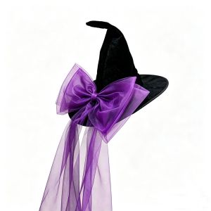 Halloween cos Oversized Black Tulle Bow Witch Hat Dark Gothic Female Magic Witch Hat Headwear