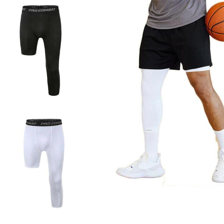Men One Leg Compression 3/4 Capri Tights Pants Athletic Basketball