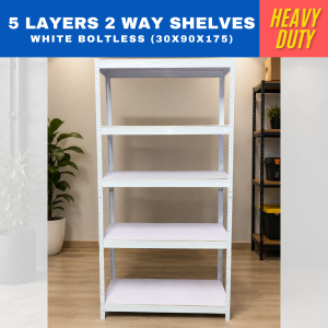 5 LAYERS 2 WAY WHITE BOLTLESS SHELVES (30x90x175)
