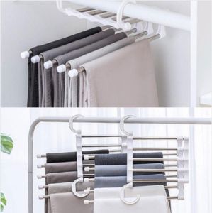 5 In 1 Magic Hanger Stainless Steel MultiLayer Hanging Pants Storage Rack Multifunctional Pant