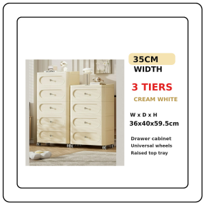 【JJ HOME】Light Luxury Drawer Cabinet with Wheels | 3-7 Tier Cream Storage Cabinet
