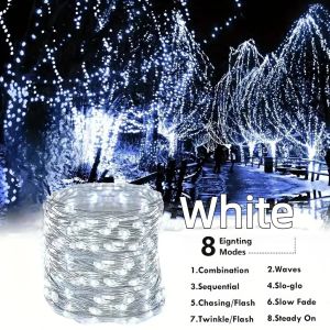102M/42M/32M 400/300leds Solar Lights Outdoor Waterproof with 8 Modes Fairy String Light Suitable for decorating houses and gardens Waterproof solar energy Christmas lights Garden lights
