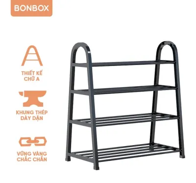 Kệ để giày tiện dụng 4 tầng BONBOX BFS701 khung thép cao cấp chắc chắn Màu Đen - Chính Hãng