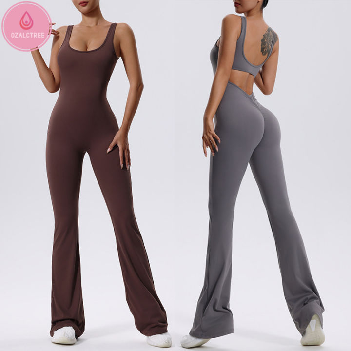 OzalCtree One Piece Fitness Yoga Set Women Solid Color Gym Jumpsuit Buttery  Soft Super Stretch Flared Pants Sportswear Workout Clothes Lazada PH - Main Image