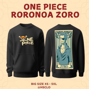 Hoodie Sweater Jumper HSCLO Anime One Piece RORONOA ZORO Bahan Fleece Jaket Lengan Panjang Ukuran Jumbo Big Size XS S M L XL XXL 3XL 4XL 5XL