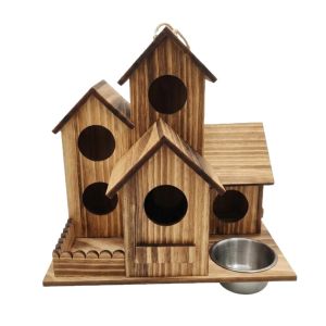 CHIC HUT Đậm đặc Lồng chim bằng gỗ có máng ăn Chịu được thời tiết khắc nghiệt Phong cách mộc mạc Hộp nuôi chim Lồng chim Làm thủ công Môi trường sống của chim hoang dã Sử dụng ngoài trời