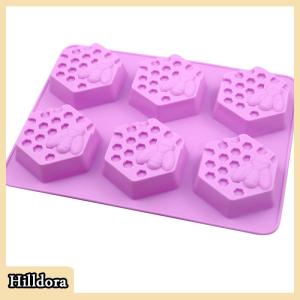 [Hilldora] 3D Handmade Soap Silicone Mold 6-Piece Bee Shape Silicone Mold DIY Handmade Soap Mold Homemade Honeycomb DIY Cake Mold