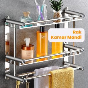 Rak Kamar Mandi Dinding Rak Bumbu Dapur Stainless Steel Anti Karat Rak Tempel Gantung Rak Handuk Tempel