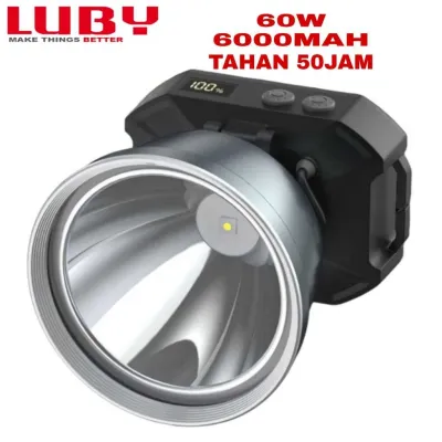 SENTER KEPALA LED LUBY L-2908L 60WATT BATERAI 6000MAH TAHAN HINGGA 50JAM - SUPER TERANG - INDIKATOR DIGITAL - USB TYPE C