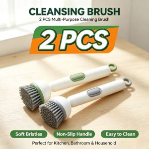 【2Pcs】360° Rotating Cleaning Brush Pot Scrubber Kitchen Dish Brush Long Handle Non-Scratch for Pan Bowl Sink
