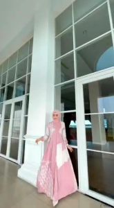 Baby Pink Dress Gamis Rayon Candi Mekar dan Twill Premium Gamis Batik Cap Shalda Pekalongan