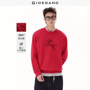 GIORDANO Men Sweatshirts Horse Cord Embroidery Sweatshirts Crewneck Fashionable Casual Oversized Sweatshirts 18025704