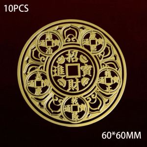 10pcs Stiker Emas timbul Hoki keberuntungan Logam Stiker Hp Hoki motif koin ba gua