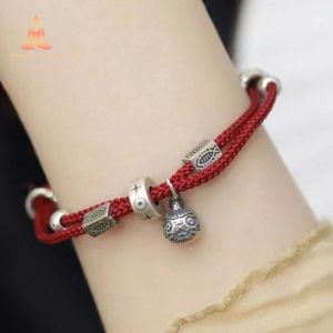 Feng Shui Handmade Woven Gold Swallowing Wealth Bracelet Lucky S925 Silver Koi String