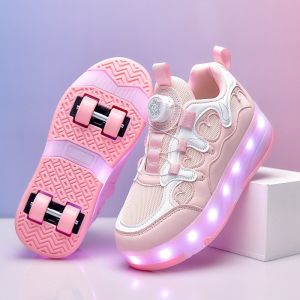 Oldlaiben Kids Roller Shoes with LED Lights Detachable Wheels Comfortable Sneakers Kids Girls Outdoor Sports