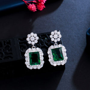 Sequito Charming paved Đỏ hồng AAA Zircon lập phương bướm Drop Blue hình trái tim Stones Bông tai lủng lẳng vàng đen màu sắc tai cổ điển trang sức cho phụ nữ vũ hội buổi tối se827