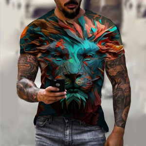 [Local Stock] VCC Funny 3D Lion Print Mens T-Shirts Summer Casual O-neck Short Sleeve Tees Hip Hop Trend Streetwear Fashion Animal Pattern Tops