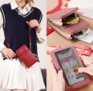 Tas Selempang Bahu Kulit Wanita HP Dompet Multifungsi Touch Screen Import KFL01