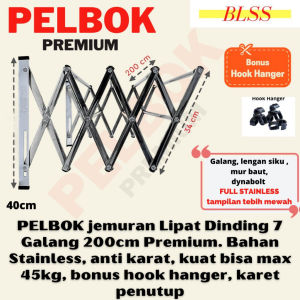 PELBOK Premium jemuran baju pakaian dinding lipat stainless steel rak jemuran 3/5/7 galang 200cm