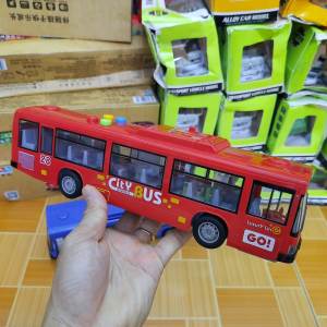 Xe ô tô buýt bằng nhựa ABS mô hình xe đồ chơi trẻ em có âm thanh và đèn xe bus