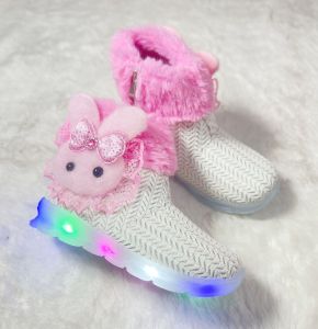 Renni - Sepatu Boots Bulu Boneka Anak LED / Sepatu Boots LED Anak Lucu dan Cantik / Sepatu Menyala