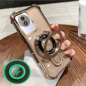 Transparent Magnetic Shockproof Phone Case For Vivo Y02 Y02A Y02T Phone Case Strong Magnetic Fast Charging + 360° Support + Air Cushion Shockproof Three-In-One