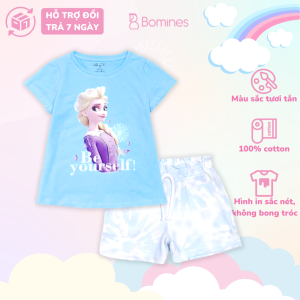 Đồ bộ bé gái hình công chúa Elsa BOMINES quần ngắn thun cotton loang màu cho bé 3-10 tuổi 12- 30kg DBSBGELSAQUANLOANG