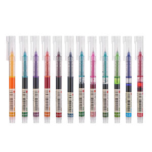 New 12 color color direct liquid neutral pen Quick dry needle head carbon pen Large capacity direct liquid color pen